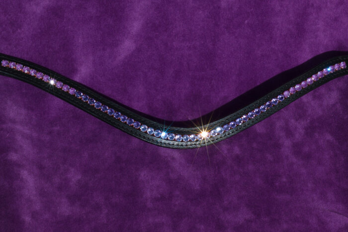 Frontal Deluxe en cristaux CLASSIC  Cheval (41-42cm) avec 53 cristaux-Noir-Fortement courbé