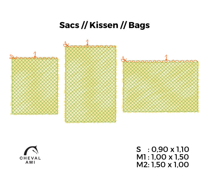 Haynet // Bag with rope Size "S" ( 0m90 x 1m10 with short side opening)-Mesh 60mm / PP 5mm-Black