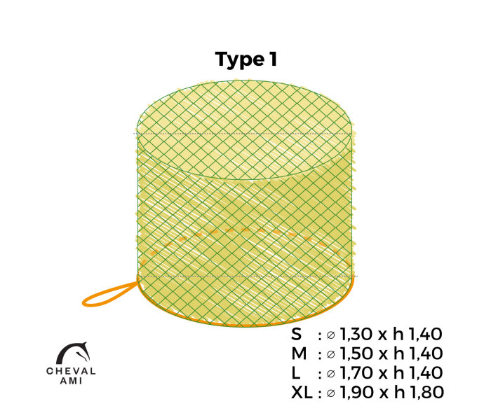 Heunetz // Rundballen Typ 1 Größe "S" ( Ø 1m30 + Seitenlängen 1m40)-Maschen 60mm / PP 5mm-Grün