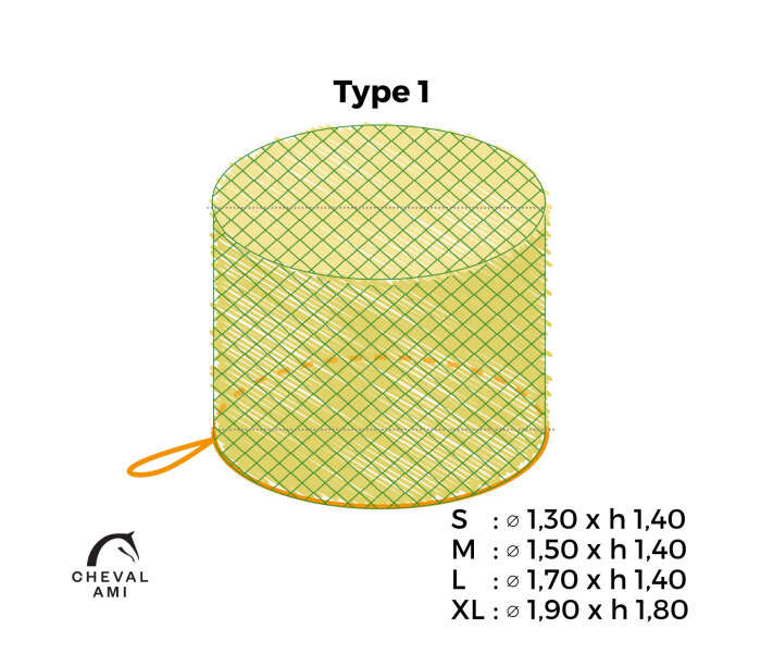 Haynet for Round bales Type 1 Size "M" ( Ø 1m50 + length of sides 1m40)-Mesh 30 mm / PP 4 mm-Green