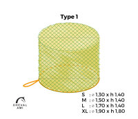 Filet à Foin // Balle ronde Type 1 Taille "M" ( Ø 1m50 + longueur des côtés 1m40)-Mailles de 30 mm / PPhr 5 mm-Vert