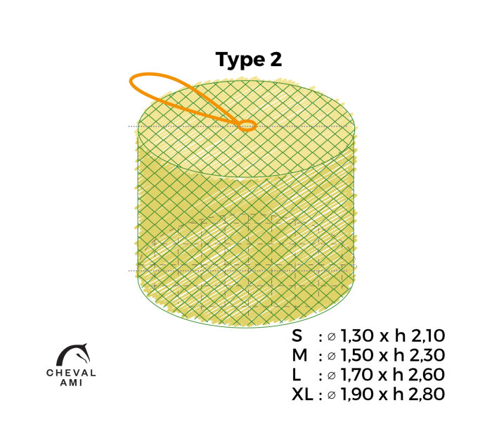 Haynet for Round bales Type 2 Size "M" ( Ø 1m50 + length of sides 2m30)-Mesh 45 mm / PP 5 mm-Black