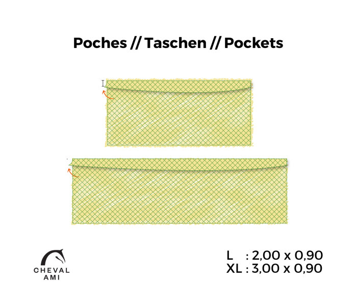 Haynet // Pocket with flap Size "XL" ( 3m00 x 0m90)-Mesh 38mm / PP 5mm-Green